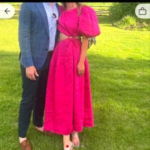 pink puff sleeve cut out dress